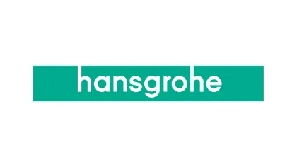 Hansgrohe logo with white text on a teal rectangular background