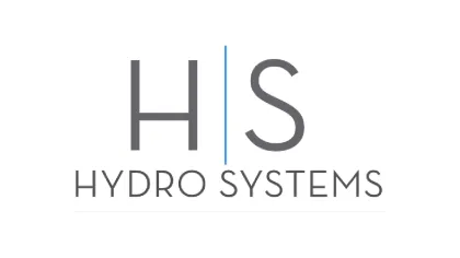 Hydro Systems logo with large H and S separated by a blue vertical line above company name in gray text.