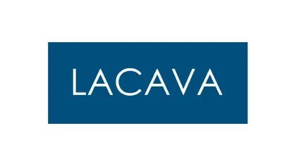 LACAVA logo with white text on a dark blue rectangular background.
