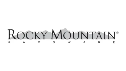 Rocky Mountain Hardware logo with stylized mountain peaks integrated behind the text on a white background
