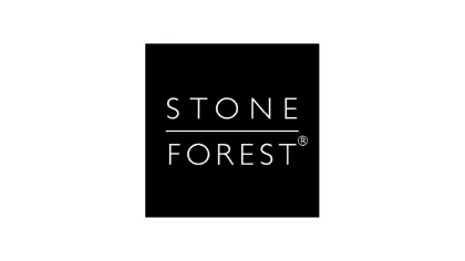 Black square logo with white minimalist text reading STONE FOREST separated by a horizontal line