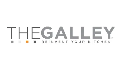 Logo of The Galley with tagline Reinvent Your Kitchen in gray and black on white background