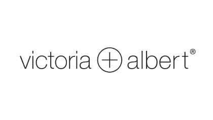 Victoria and Albert logo with minimalist black text and a plus symbol in the center on a white background