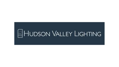 Hudson Valley Lighting logo with stylized valley and mountain line art on dark blue background