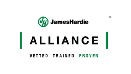 James Hardie Alliance logo with words Vetted, Trained, Proven in green and black text