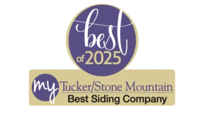 Best of 2025 award badge for Tucker/Stone Mountain Best Siding Company with purple and beige colors.