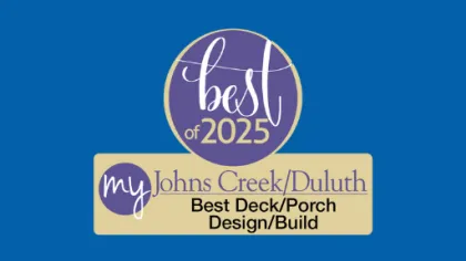 Best of 2025 award logo for Johns Creek/Duluth Best Deck and Porch Design and Build on blue background
