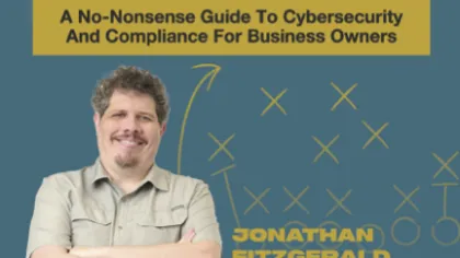Cover of The Cyber Playbook book featuring Jonathan Fitzgerald and cybersecurity strategy graphics.