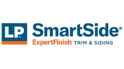 LP SmartSide ExpertFinish Trim and Siding logo with blue and orange text on white background
