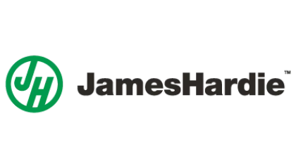 James Hardie logo with green circle emblem and bold black text on white background
