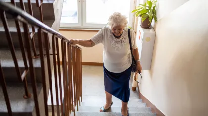 a person standing on a staircase