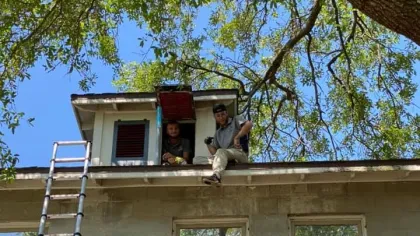 people on a roof