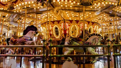 a person riding a carousel