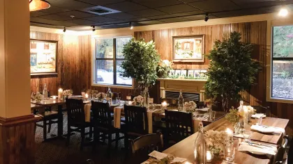 a room with tables and chairs
