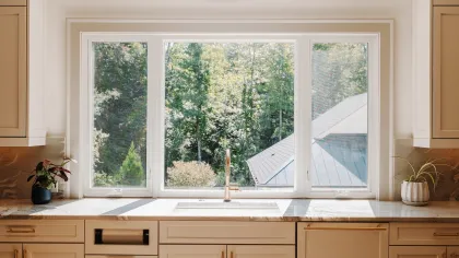 a kitchen with a window