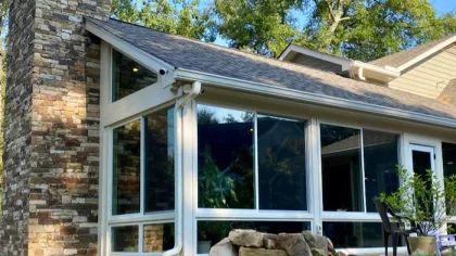 a house with a stone patio