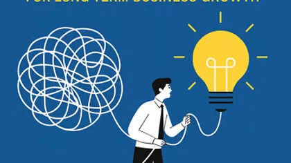 Businessman untangling a chaotic line into a light bulb symbolizing clarity and growth in MSP management book cover.