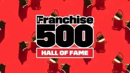 The Franchise 500 Hall of Fame logo with multiple gold trophies on a red background.