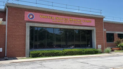 Exterior of the United States Marine Corps Kansas City IT Center with brick facade and large windows.