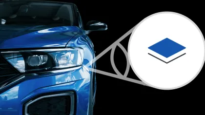 a blue car with a white circle in the front