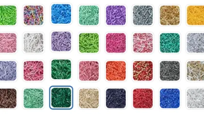 Grid of colorful textured fabric swatches arranged in six rows with diverse patterns and shades.