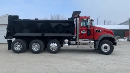 a red truck with a flat bed