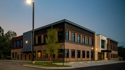 a building with a street light