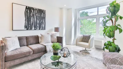 a living room with a couch and a coffee table