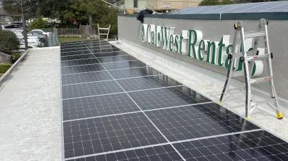 a sign on a roof