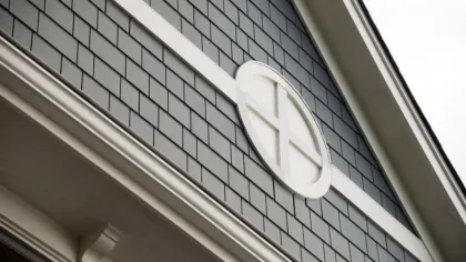 a building with a sign on the side