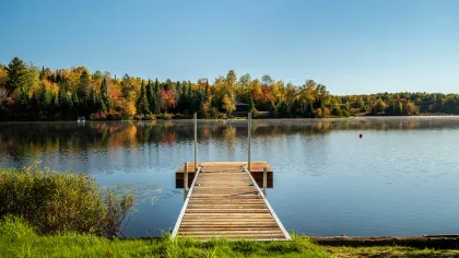 a dock in a lake