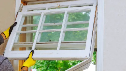 a person holding a yellow object by a window