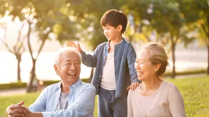 a family walking in a park