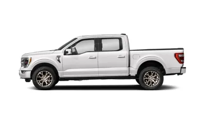 Side view of a white modern pickup truck with four doors and alloy wheels on a white background
