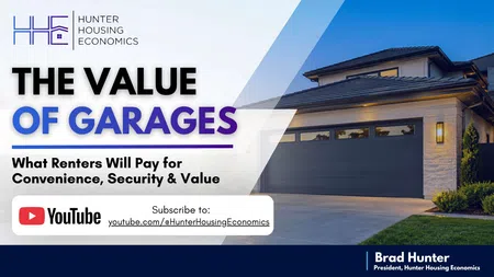 Modern home with a large garage and text about the value of garages for renters and convenience.