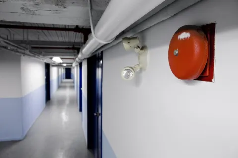 a fire alarm in a hallway