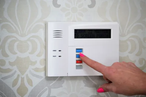a hand controlling a security device