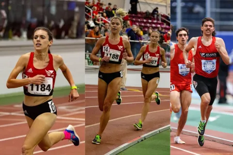 a group of people running on a track