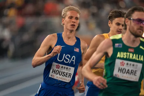 a group of men running