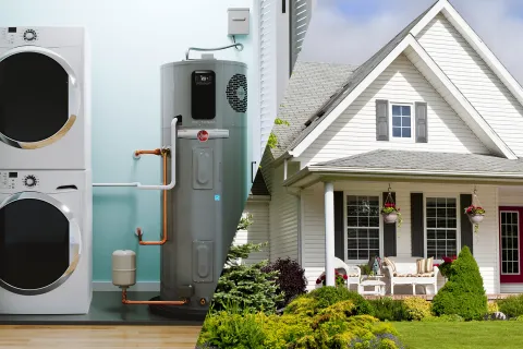 a white house with a large white machine outside