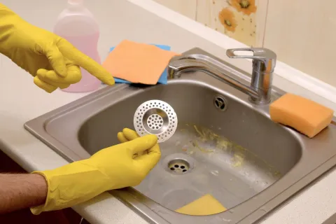 a person washing a sink