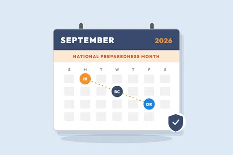 Calendar for September 2026 highlighting National Preparedness Month with marked dates and a security shield icon.