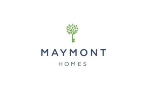 Maymont Homes logo featuring a green tree-key graphic above modern blue typography on a white background