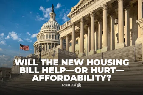 US Capitol building with text questioning the impact of a new housing bill on affordability