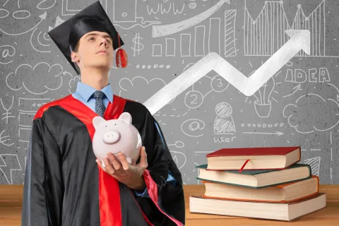 College Student with Piggy Bank