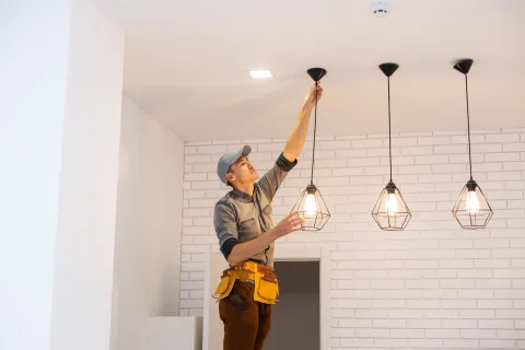 a man holding a light bulb