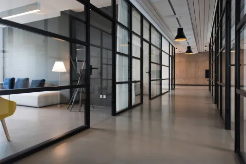 a room with black and white walls
