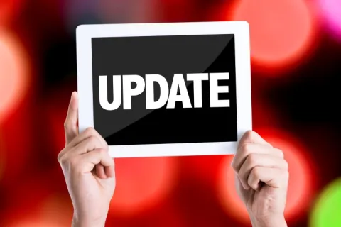 a sign with an update