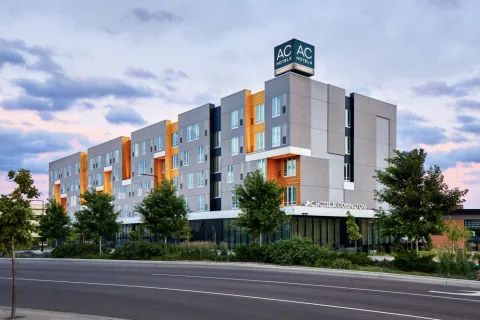 a large building with a sign on it