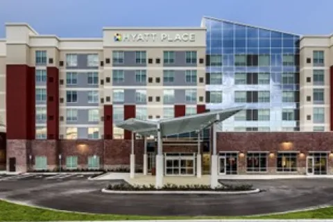 a large building with a sign on it